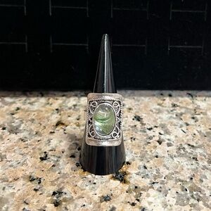 Silver and Green Adjustable Stone Ring